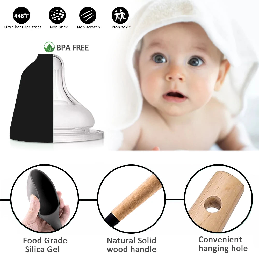 Luxury Silicone & Wood Kitchen Utensils