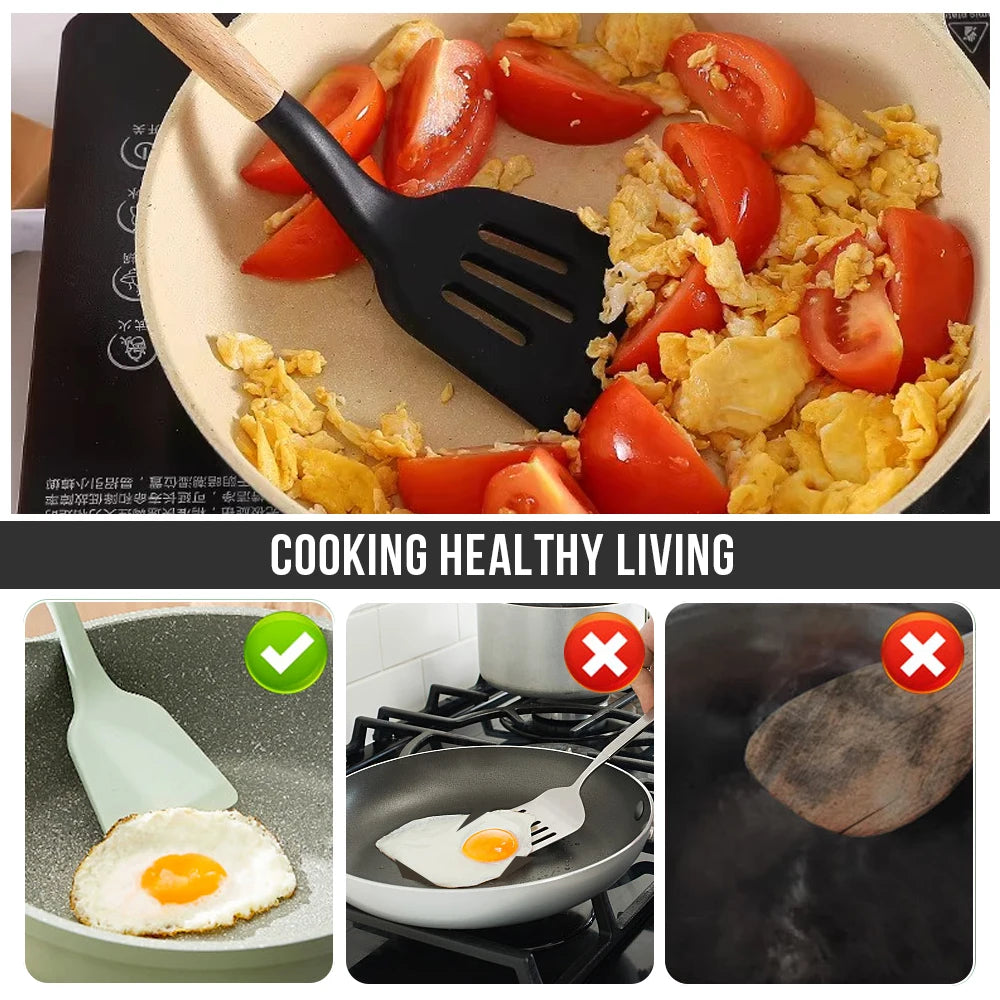 Luxury Silicone & Wood Kitchen Utensils