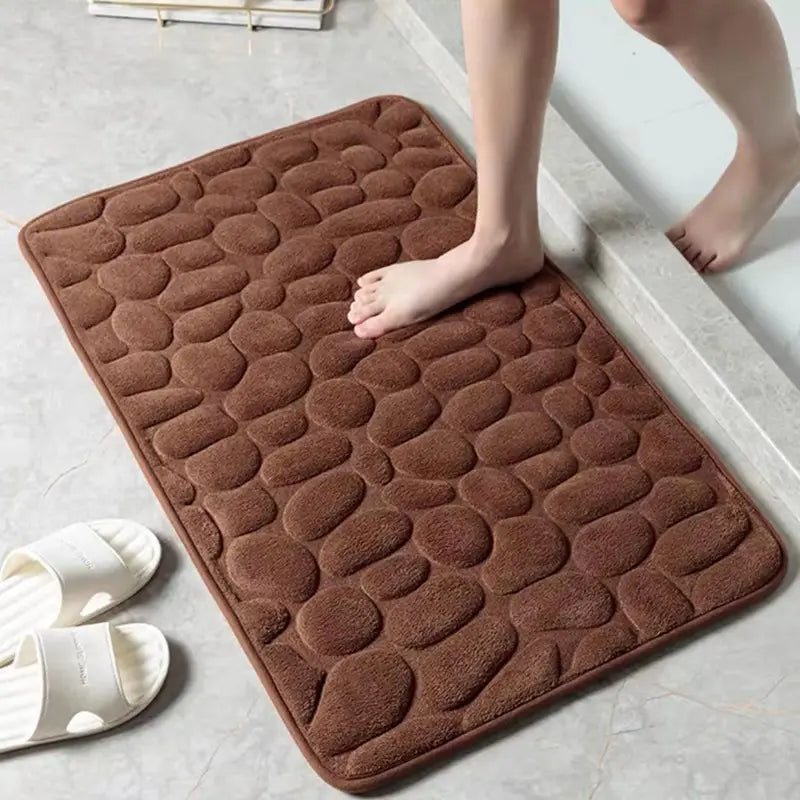 3D Cobblestone Embossed Bathroom Mat: Non-Slip, Absorbent & Quick-Drying Floor Carpet