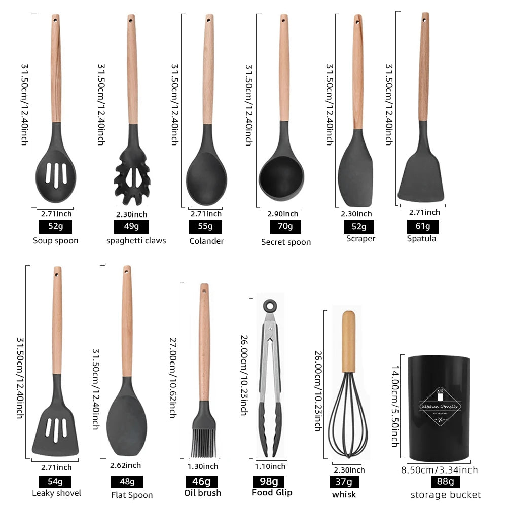 Luxury Silicone & Wood Kitchen Utensils - Heat Resistant & Non-Scratch