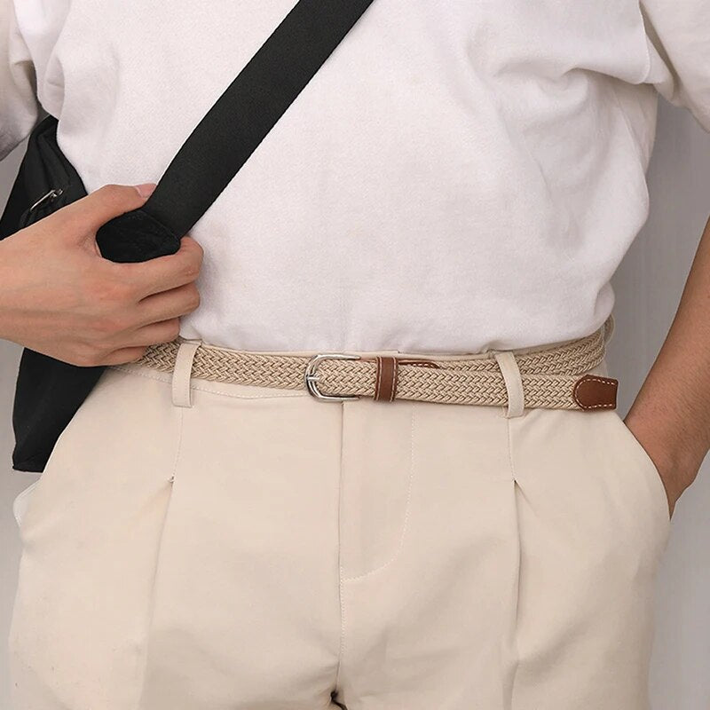 Trendy Canvas Woven Leather Belt Set