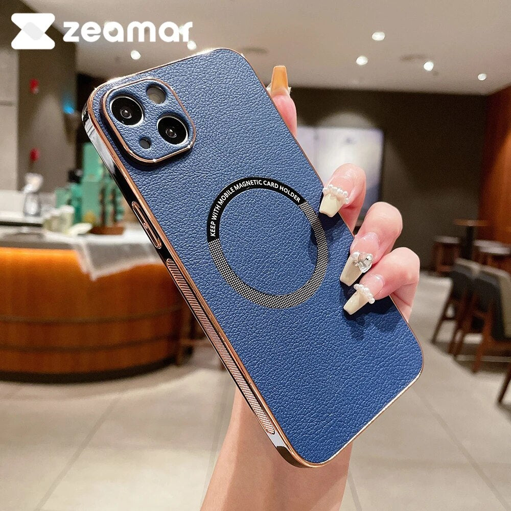 Luxury Leather-Plated Magnetic Case for iPhone 15, 14, 13, 12 Pro Max & Plus