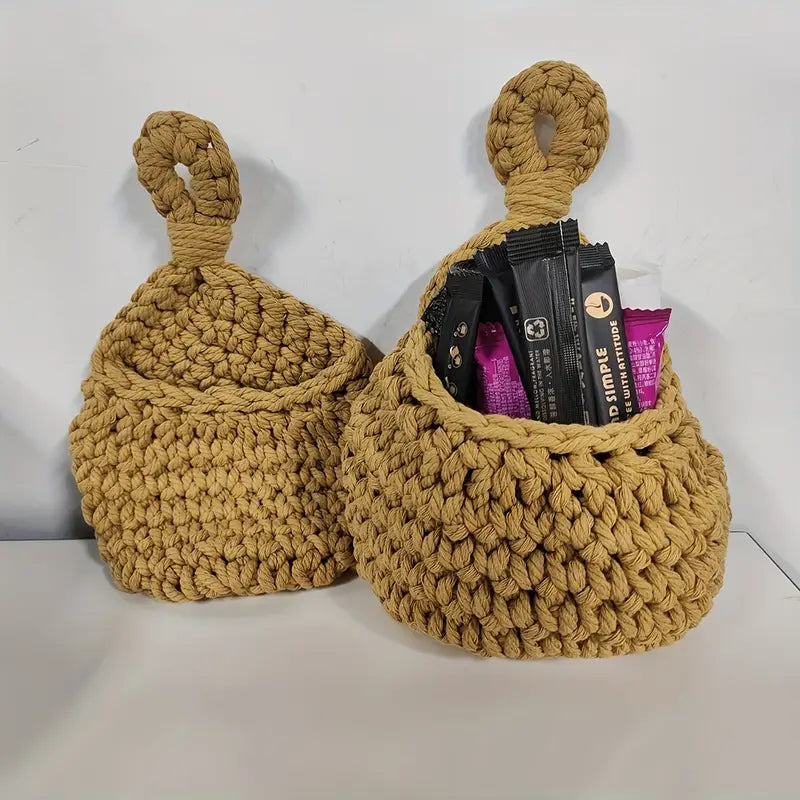 Set of 3 Bohemian Teardrop Handwoven Linen Baskets