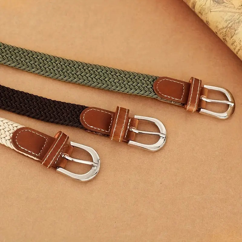 Trendy Canvas Woven Leather Belt Set