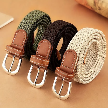 Trendy Canvas Woven Leather Belt Set